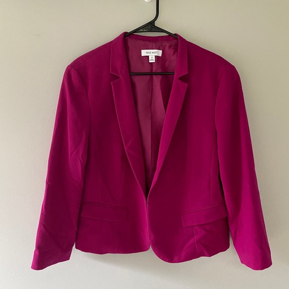 Retro Nine West Magenta Pink Single Breasted Blazer Jacket Women's Sz 16